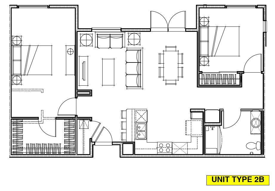 Floor plan for 2 beds, 2 baths, 1040 sqft